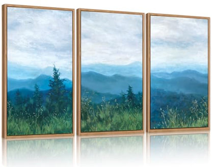CHDITB 3Pcs Blue Ridge Mountain Forest Framed Canvas Wall Art 16x24 Inch - color: Blue Mountain, size: 16"L x 24"W