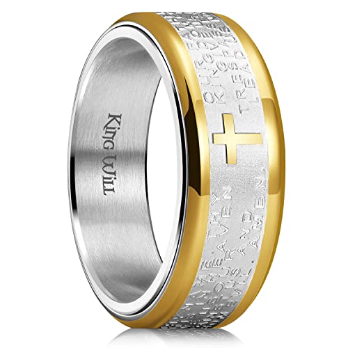 King Will 8mm Black/Gold/Silver Prayer Stainless Steel Ring - color: Gold & Silver
