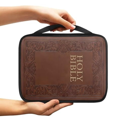 HOLY Bible Pattern Bible Cover for Men Women,Brown Carrying Book Case Church Bag with Handle - color: Holy Bible-brown