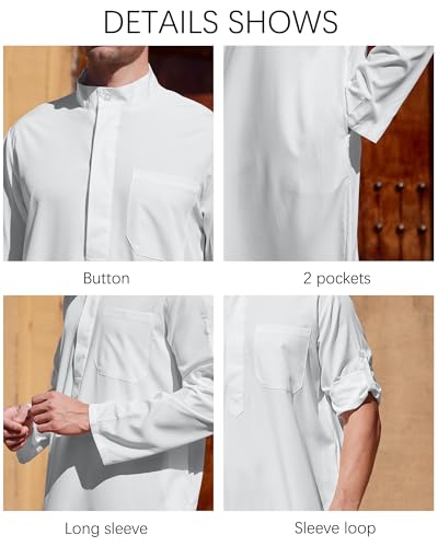 YAOHUOLE Men Islamic Caftan Thobe Big and Tall Kaftan with Pocket Mens Arab Kaftan Thobe - size: Large