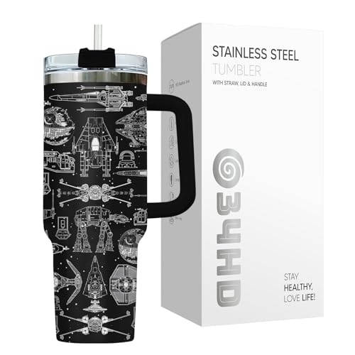 34HD Galaxy Spaceship Sci 40 oz Tumbler with Handle, Sci Fi Fan Gift - color: Blackstar40