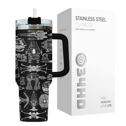 34HD Galaxy Spaceship Sci 40 oz Tumbler with Handle, Sci Fi Fan Gift - color: Blackstar40