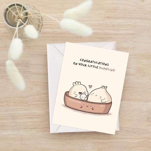 New Baby Card - Punny Funny Greeting Card New Parents, Mom-to-Be, Baby Shower, Congrats, Pregnancy Announcement, Blank Inside (Congratulations On Your Little Dumpling) - color: Congratulations On Your Little Dumpling