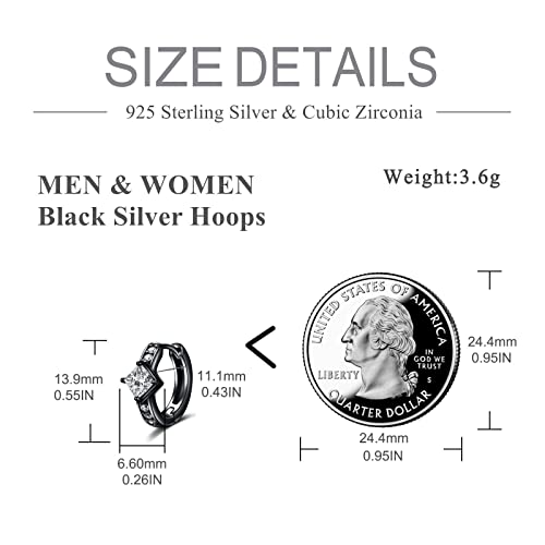 AOBOCO Black Hoops Earrings for Men Sterling Silver Viking Celtic Cross Heart Skull Round Triangle Hoop Earrings Birthday Father Day Christmas Jewelry Gifts for Men Women Friends - style: Black CZ Hoops