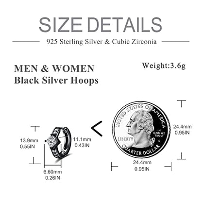 AOBOCO Black Hoops Earrings for Men Sterling Silver Viking Celtic Cross Heart Skull Round Triangle Hoop Earrings Birthday Father Day Christmas Jewelry Gifts for Men Women Friends - style: Black CZ Hoops