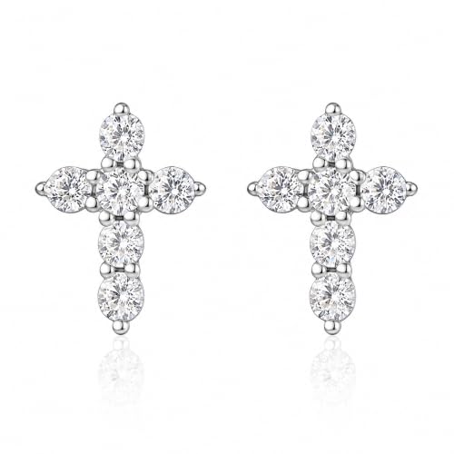Liya Gems Cross Stud Earrings for Women, 8mm 5A Cubic Zirconia Faith Jewelry with Push Back Closure - color: Silver