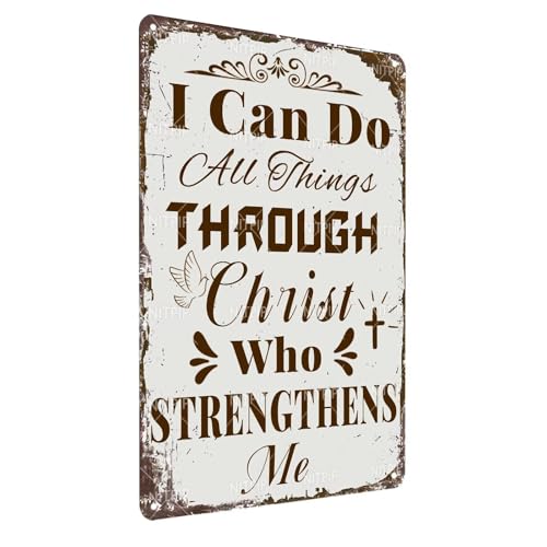 Christ Strengthens Me – Christian Metal Sign Wall Decor, Vintage Inspirational Faith Signs Art for Church Home Bedroom Decor Gifts 8x12 Inch - color: Christ Strengthens Me, size: 8x12 Inch