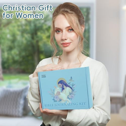 XKDOUS 50 Bible Study Supplies Journaling Kit with Journal and Case, Blue - color: Blue