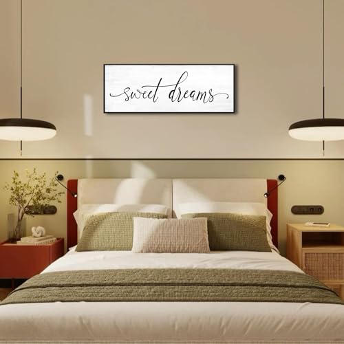 Sweet Dreams Wall Decor Above Bed: 40''×15'' Farmhouse Bedroom Canvas Wall Art Large Framed Sweet Dreams Sign,Modern Guest Room Master Bedroom Picture Black Wall Decorative Hanging Plaque - color: Sweet Dreams, size: 40"×15"