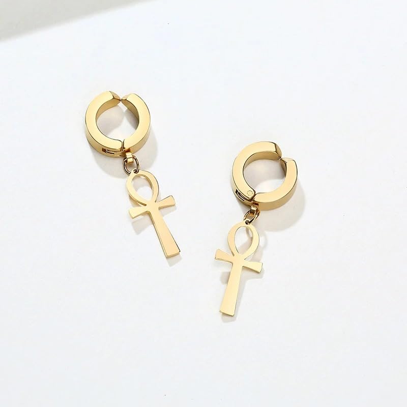 14K Yellow Gold Ankh Earrings For Women Men, The Key Of The Nile Ankh Pendant Symbol Sterling Silver Egyptian Jewelry For Men, Ankh Cross Drop Earrings Women Dangle Earrings Amulet Crucifix Egyptian Earrings For Women, Ankh Necklace Women - color: Ankh Ea