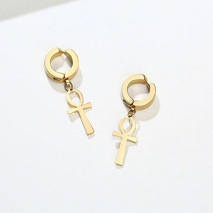 14K Yellow Gold Ankh Earrings For Women Men, The Key Of The Nile Ankh Pendant Symbol Sterling Silver Egyptian Jewelry For Men, Ankh Cross Drop Earrings Women Dangle Earrings Amulet Crucifix Egyptian Earrings For Women, Ankh Necklace Women - color: Ankh Ea