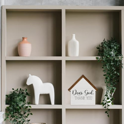 Christian Home Decor, Dear God Thank You House Shaped Wood Sign - color: Dear