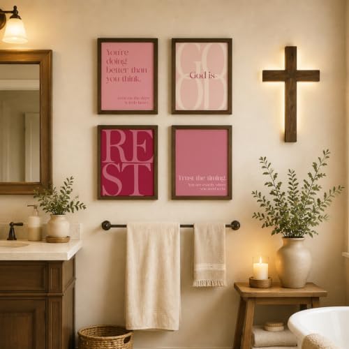 WEFKODO Pink Christian Bible Wall Art God Decor Pray Posters 8x10 Unframed - color: God Good Pink