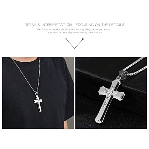 OLEVS Men's Cross Pendant Necklace Large Stainless Steel Cross Pendant Necklace for Men Women - color: silver crystal