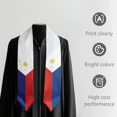 International Graduate Satin Sash Stole with National Flag Design - color: Philippines Flag