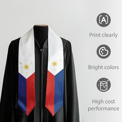 International Graduate Satin Sash Stole with National Flag Design - color: Philippines Flag
