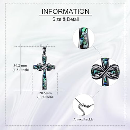 Infinity Cross Necklace S925 Sterling Silver Turquoise/Wooden/Opal/Abalone Cross Pendant Necklaces Christian Jewelry Gifts For Women - style: Black Abalone