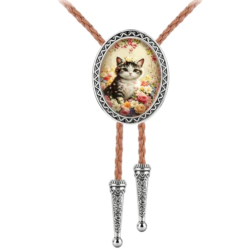 GelConnie Gothic Bolo Tie for Men Women 3D Art Western Cowboy Necktie - color: Flower Cat Bolo Tie