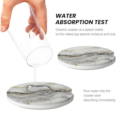Marble 2 Pack Car Cup Holder Coasters Ceramic Drink Coasters - color: White