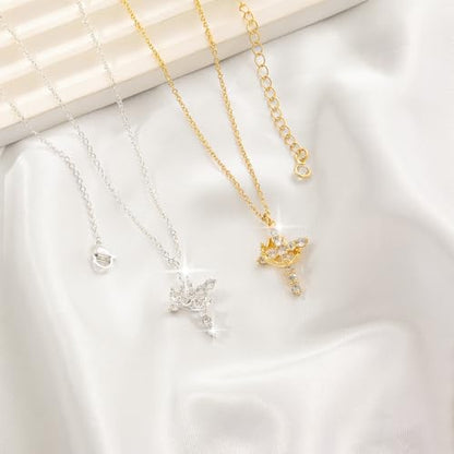 Tewiky Christian Gift Stocking Stuffers Cross Necklace for women-Dainty 14k Gold Plated/Silver Plated Pendant Necklaces Simple Cute Tiny Necklace Jewelry for Women - color: Silver Crown Cross