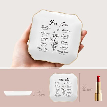 Christian Gifts–Bible Verses Jewelry Tray,Confirmation Gifts for Teen Girls - style: You Are-Wave Square