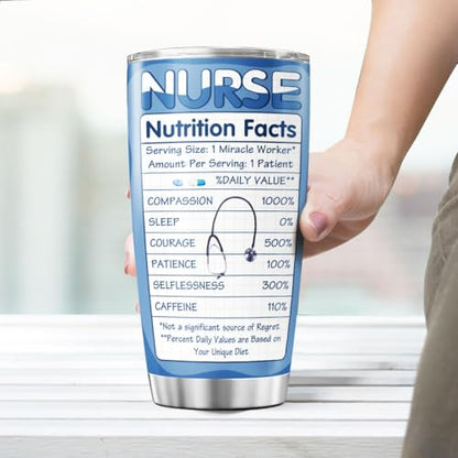 Funny Nurse Nutrition Facts Gift Cup for Women and Men, 20oz Stainless Steel Insulated Tumbler with Blue Scrubs Design, Appreciation Present for Nurse Week, Graduation, Retirement, Birthday - color: Nurse Life G8