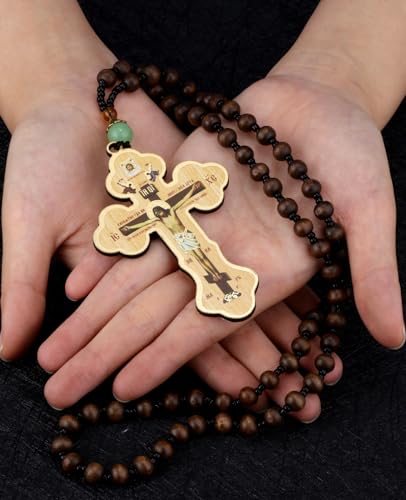 COTTVOTT Wood Rosary Beads Cross Necklace Men Prayer Eastern Orthodox Crucifix Jesus Pendant Necklace - color: color-2