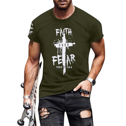 Christian Jesus Faith Shirts Men: The Way The Truth Life Cross Graphic Tee - color: Army Green, size: X-Large