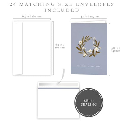 Hat Acrobat 24 Sympathy Cards with Envelopes - 8 Unique Illustrated Designs (3 of Each) - Assorted Condolence Bereavement Cards Bulk with Heartfelt Messages Inside - color: Folk Art