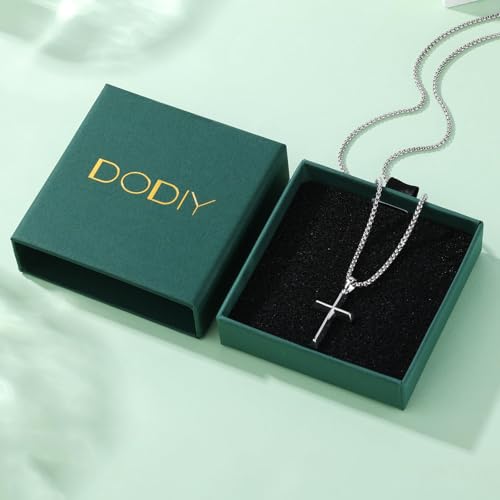 Small Dainty Cross Pendant Necklace 925 Sterling Silver for Women with 18", 20" Sturdy Chain 14K White Gold Plated - size: 20" Chain, style: Chamfered