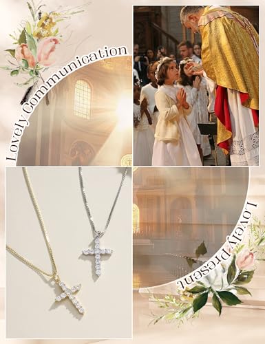 ORAZIO Cross Necklace for Women, Sterling Silver Cross Pendant - color: Silver Plated-Box-CZ