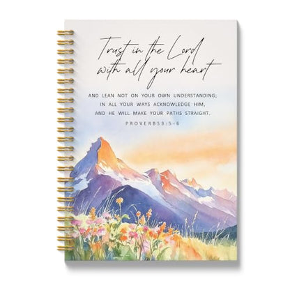 JMICTUB Mountain Christian Spiral Notebook 5.5x8.3, Trust in the Lord with All Your Heart Proverbs 3:5-6 Bible Verse Hardcover Lined Journal - color: Spiral notebook-03