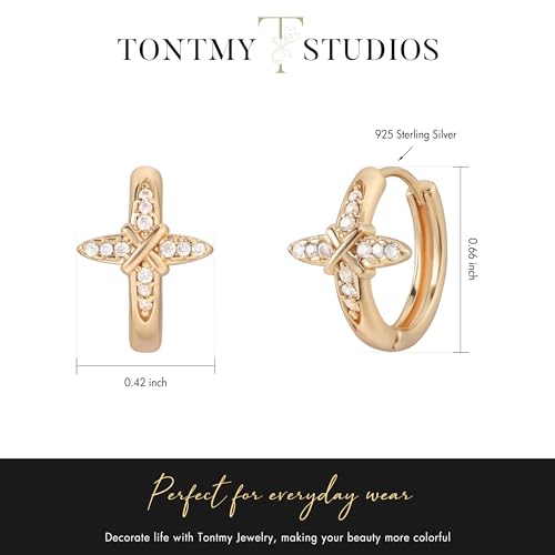 Huggie Hoop Earrings for Women Gold CZ Stud Earrings 14K Gold Filled Small Boho Huggie Earrings Hypoallergenic Piercing Hoops Jewelry - style: Cross