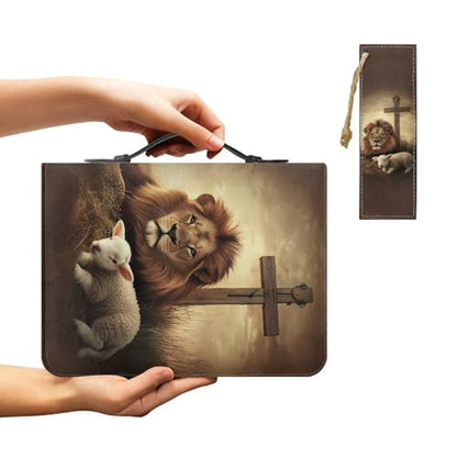 Bible Cover Case for Women Men Large Size Bible Holder with Bookmark Bible Carrying Case ladies Bible Bag,Size M-2XL - color: Lion Sheep, size: X-Large