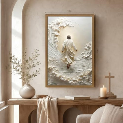 INJOLLY Wood Framed Jesus Walking on Water Wall Art 16x24 in - color: Walk, size: 24"L x 16"W