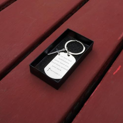 GiftYou Inspirational Scripture Metal Key Chains with Cross Pendant - Bible Verse Keychain Religious Gift for Christian - color: Proverbs 3:3