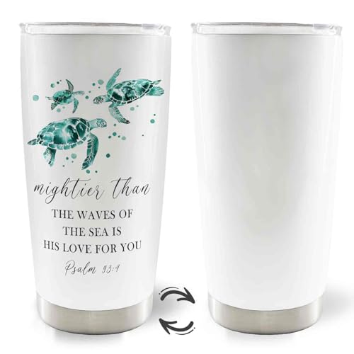 Christian Sea Turtle 20oz Travel Coffee Mug Tumbler, Christian Gifts for Women, Sea Turtle Gifts, Marine Biology Ocean Bible Verse Religious Stainless Steel Tumbler with Lid and Straw - color: mighies