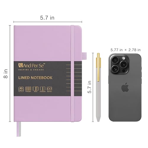 &And Per Se Lined Journal and Pen Set, A5 Leather Hardcover Notebook with Pen & Stationary Set, 160 Pages 100GSM Thick Ruled Paper Journal for Business Work Writing (Purple) - color: Purple