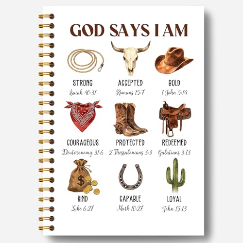 Western Christian Notebook, God Says I Am Bible Verse Journal, Christian Western Gifts for Women Men, Cowboy Religious Hardcover Spiral Notebooks Journals, 5.5x8.3 Inch - color: Western Christian