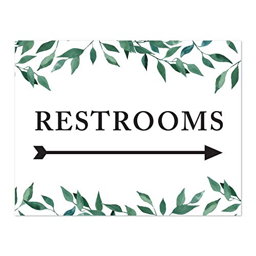 Andaz Press Wedding Party Directional Signs, Natural Greenery Green Leaves, 8.5x11-inch, Double-Sided, Restrooms with Big Arrow, 1-Pack - color: Arrow Restroom