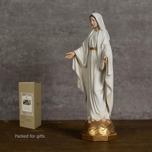 BC Catholic Our Lady of Grace Statue, 7" H Holy Mother Virgin Mary Figure, Religious Gfit of Home Decor, Handpainted Renaissance Sculpture Purity & Grace Collection from Buildclassic (Gold &White) - color: Our Lady of Grace