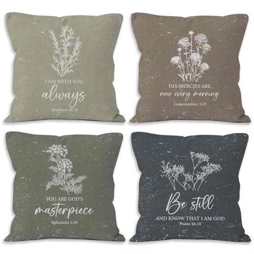 Bible Verse Christian Pillow Covers 18x18 Set of 4, Bible Home Decor, Scripture Floral Pillow Covers for Home Bedroom Couch, Christian Gifts for Women - color: Christian Decor-2