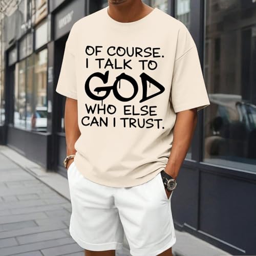 Fkatuzi Christian Jesus God Shirts for Men Religious Faith Bible Verse T Shirt Oversized Graphic Tee Cotton Streetwear Tops - color: Apricot, size: Large