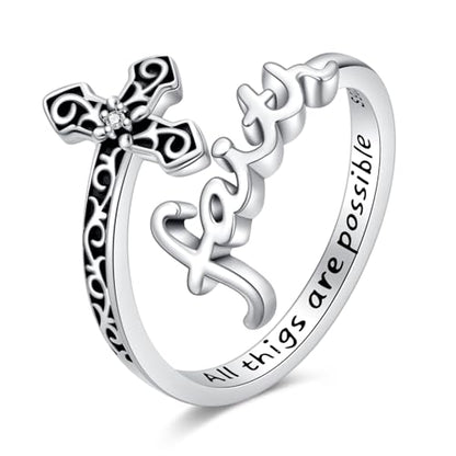 Cross Rings 925 Sterling Silver for Women Christian Religious Jewelry Faith Gifts for Mom Wife Girlfriend Her - color: White-11