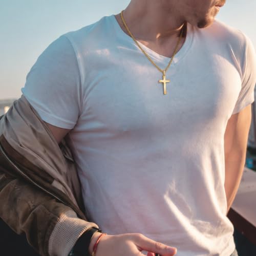 Gold Cross Necklace for Men Gold Cross Necklace for Men Cross Pendant - color: 22 inches