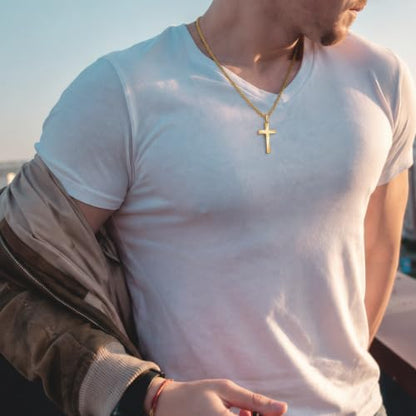 Gold Cross Necklace for Men Gold Cross Necklace for Men Cross Pendant - color: 22 inches