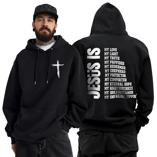 Christian Hoodies for Men Women, Religious Faith Sweatshirt Cross Jesus Psalms 23:1-3 Letter Print Graphic Hoodies - color: Jesus Black, size: XX-Large