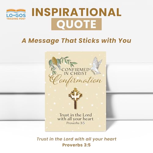 First Communion Monstrance – Gold Lapel Pin With White Enamel on Decorative Card – Elegant Metal Dove on Small Cross – Packaged for Gifting and Church Celebrations - First Communion Lapel Pin for men and women