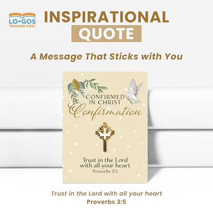 First Communion Monstrance – Gold Lapel Pin With White Enamel on Decorative Card – Elegant Metal Dove on Small Cross – Packaged for Gifting and Church Celebrations - First Communion Lapel Pin for men and women