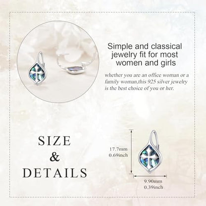 Celtic Trinity Knot Earrings for Women 925 Sterling Silver Triquetra Knot Leverback Abalone Shell Irish Jewelry Tree of Life Gift - style: cross